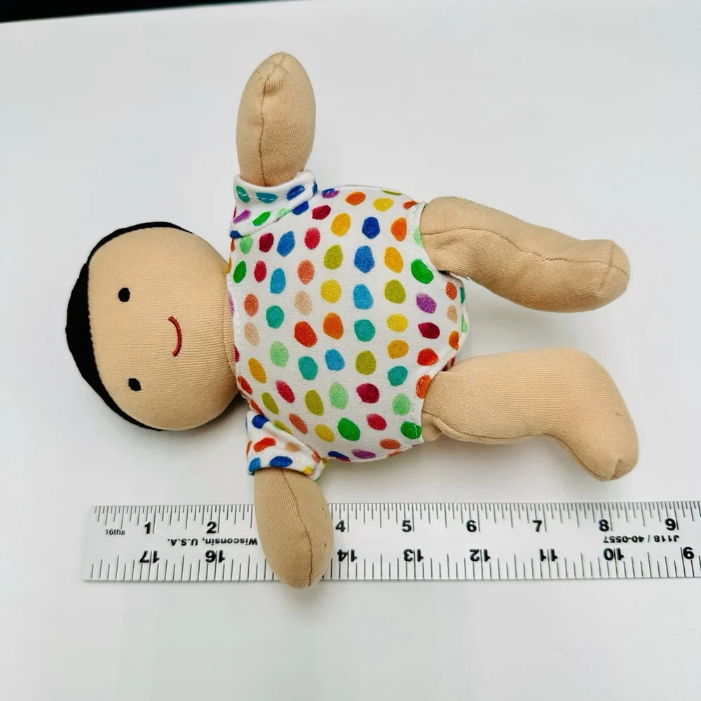 LOVEVERY 100% Organic Cotton Doll Plush Black Hair Fair Skin Polka Dot Outfit - Picture 4 of 6